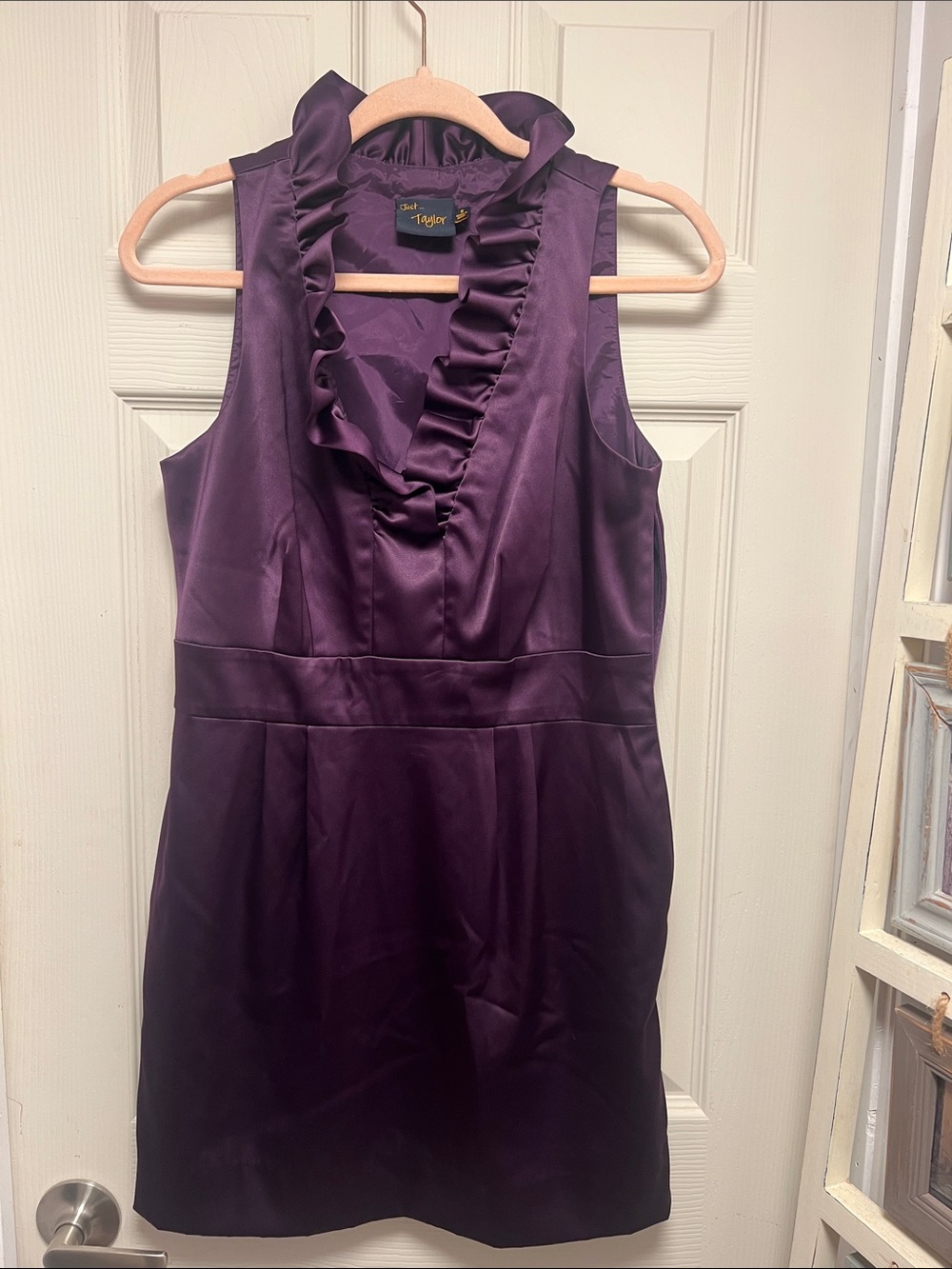 Just...Taylor Satin Ruffled V-Neck Mini Dress in Purple